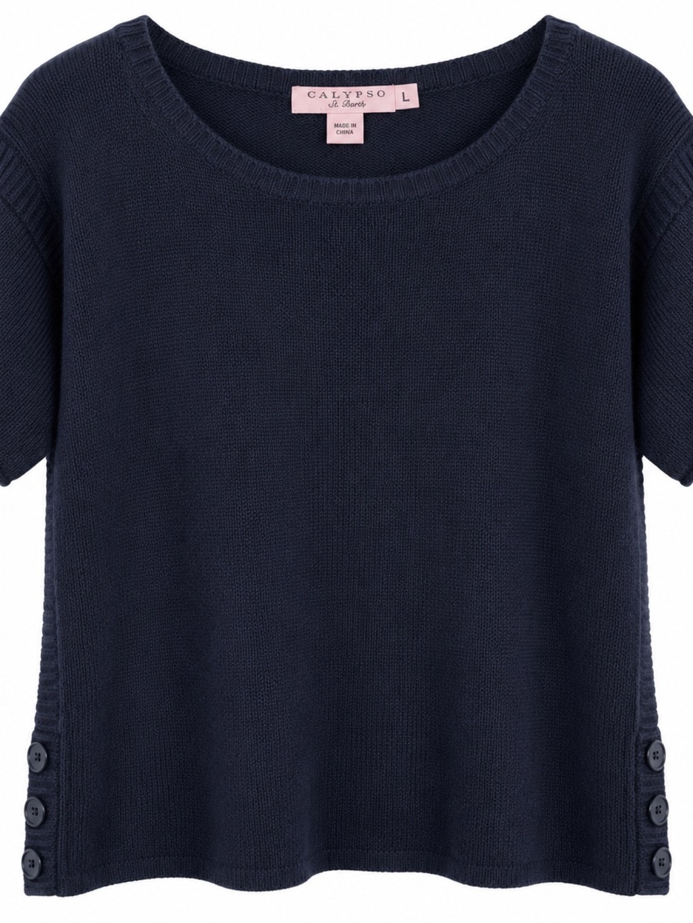 Calypso St. Barth Navy 100% Cashmere Short Sleeve Sweater L
